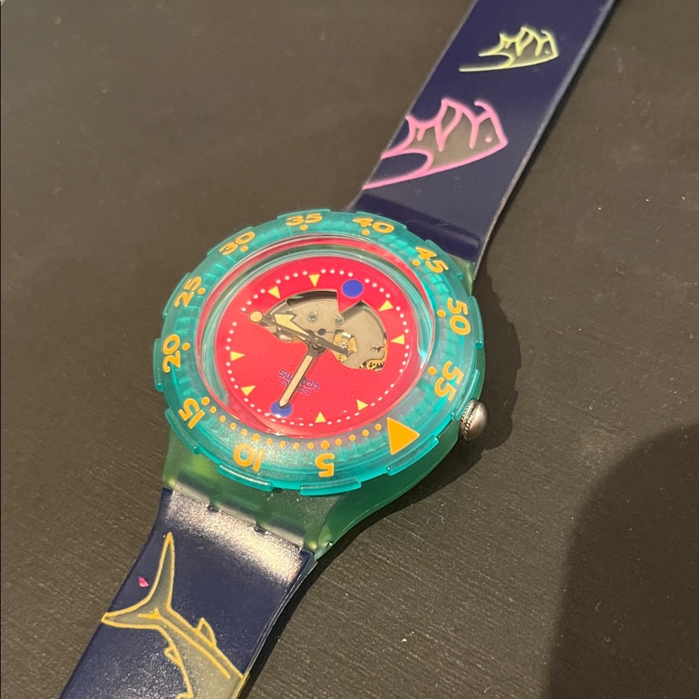 VINTAGE SWATCH WATCH Colorful  Shark Themed Watch